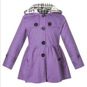 NEW Girls Purple Plaid Hooded Trench Coat